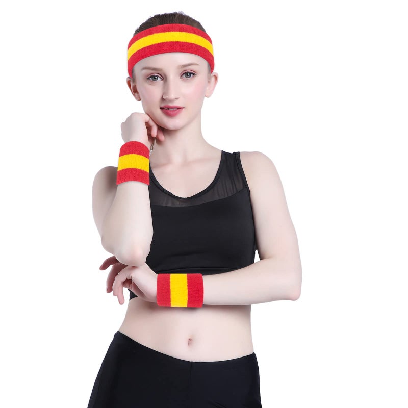 ONUPGO Sweatband Set Sports Headband Wrist Striped Sweatbands Terry Cloth Wristband Athletic Exercise Basketball Wrist Sweatband and Headbands Moisture Wicking Sweat Absorbing Head Band - Image 4